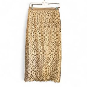 Carissimo Metallic Gold Circle-Texture Midi Skirt